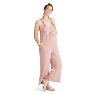 Hatch Noa Maternity Pregnancy Linen Jumpsuit 0 Blush Pink